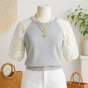Anthropologie / Dolan Left Coast Collection Lace Sleeve Gray Sweatshirt Size XS
